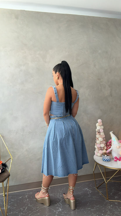 Denim top & midi skirt set