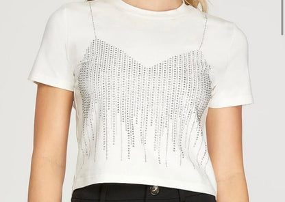 Rhinestone Crop T shirt ( 2 colors)
