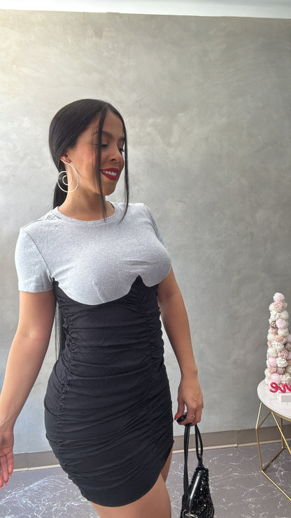 Gray & Black Ruched Dress