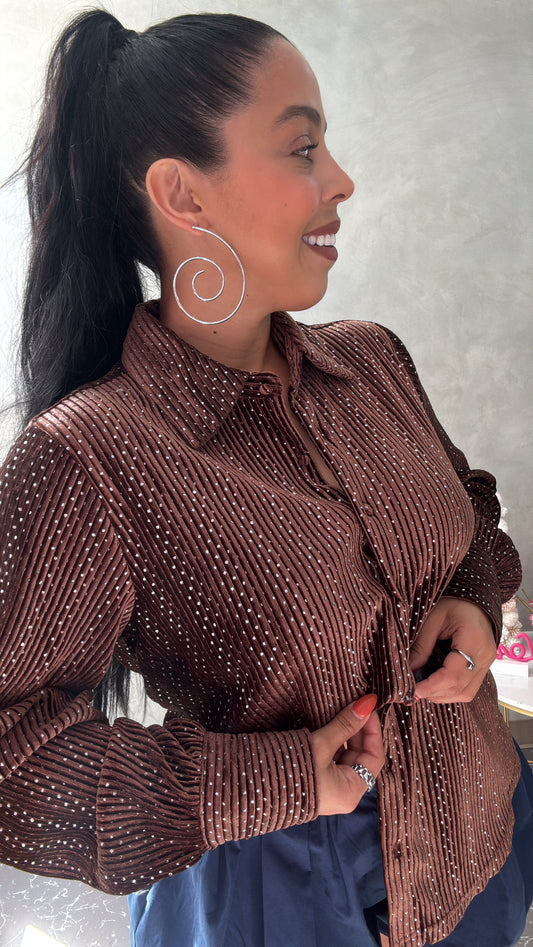 Brown shiny blouse