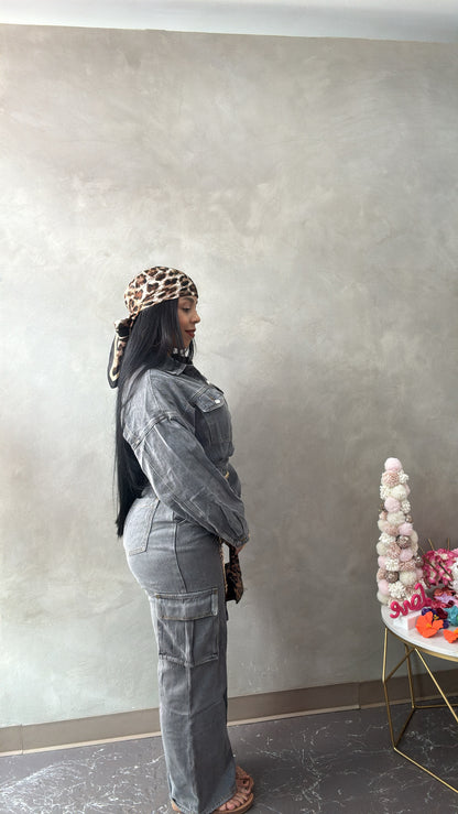 Denim cargo overall