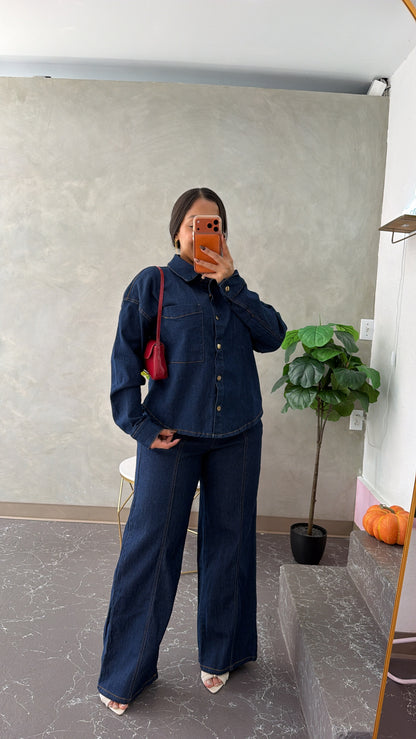 Denim Blouse & Pant Set